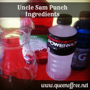 Ingredients for a Red, White & Blue Uncle Sam Punch from @thequeenoffree