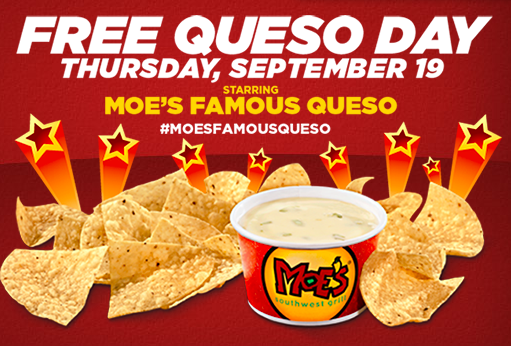 Snag FREE Queso at Moe's Southwestern Grill on Thursday September 19th