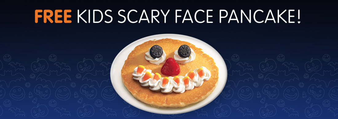 On Thursday Oct. 31st from 7-9 pm, all kids 12 and under get a FREE Pancake at IHOP