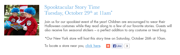 Oct. 29th, Attend Pottery Barn Kids FREE Spooktacular Story Time