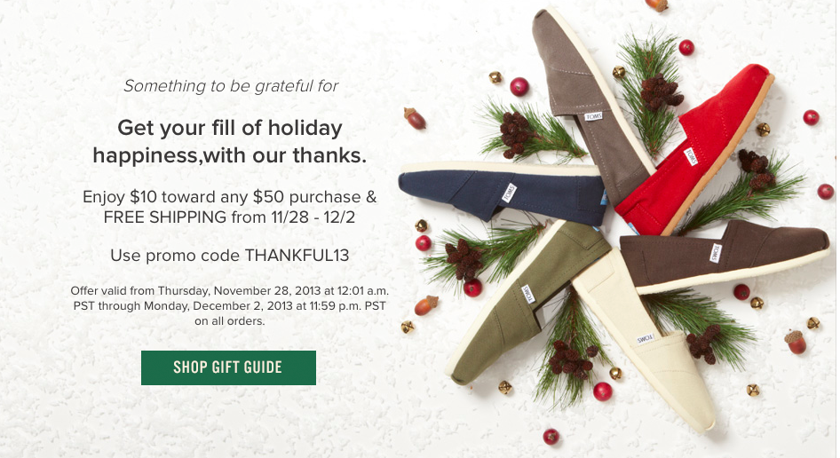 Cyber Monday Deal: Get $10/$50 and FREE Shipping on TOMS