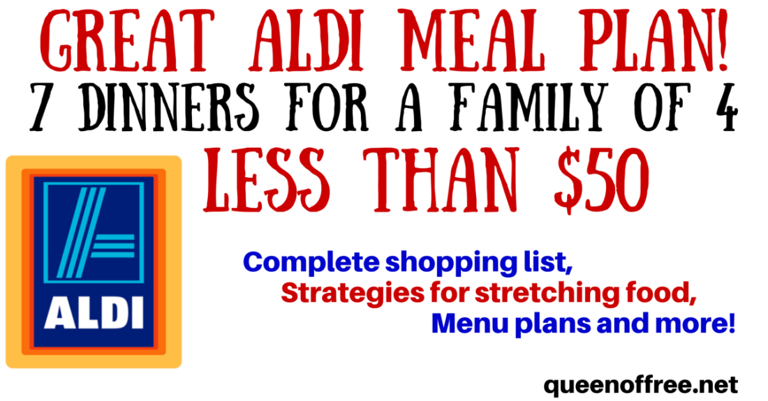 Check out this ALDI Meal Plan which allows you to make 7 dinners for a family of 4 for under $50!