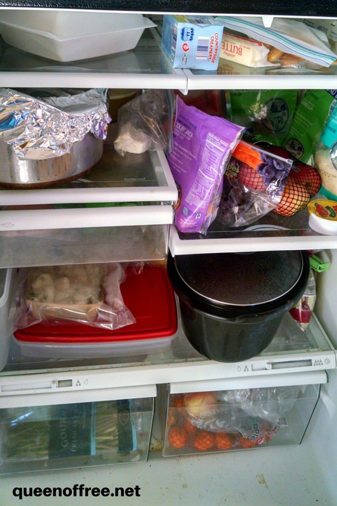 Does your refrigerator look like this? Check out these great tips to reorganize and clean, saving time and money!