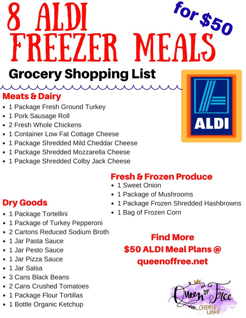 I can't believe you can make 8 ALDI Freezer meals for under $50! This post has an entire meal plan complete with a free printable shopping list.