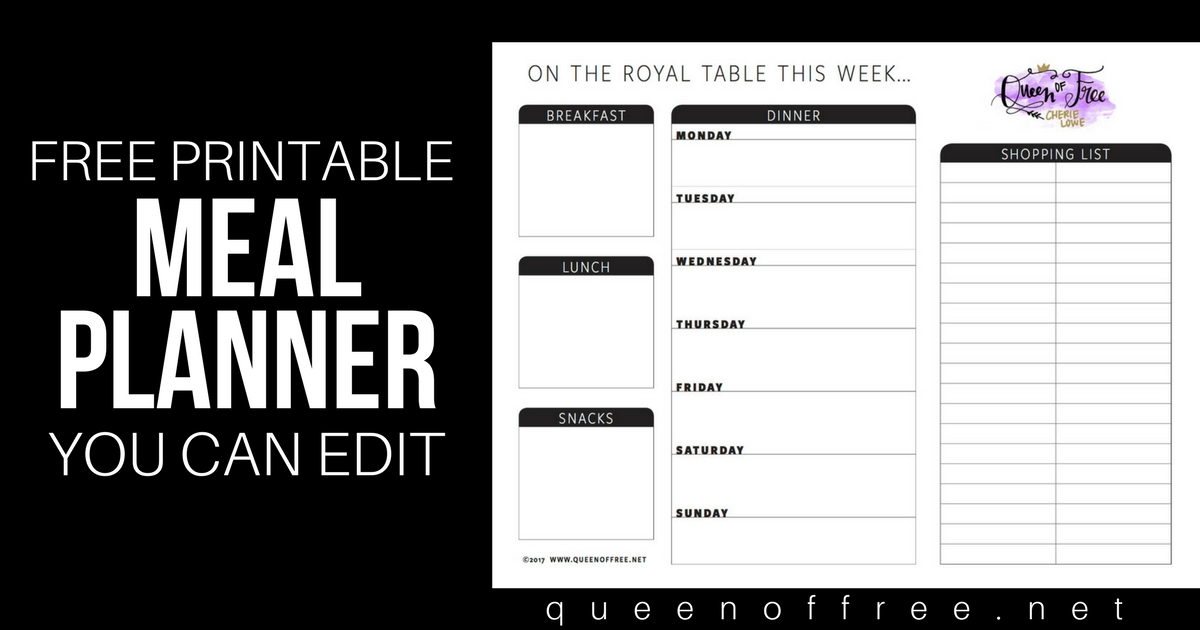 Free Weekly Menu Planner Template from www.queenoffree.net