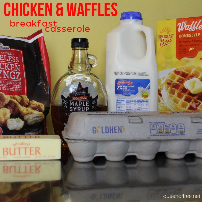 YUM! This out of the box Chicken and Waffles Breakfast Casserole becomes even yummier when you use Chick-fil-A nuggets in the recipe. 