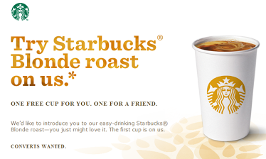 Free Cup of Starbucks for You & 1 For a Friend