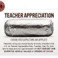 Chipotle B1G1 BURRITOS, BOWLS, SALADS or ORDERS OF TACOS For Teachers on May 7th!