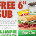 Coupon for FREE Blimpie Sub