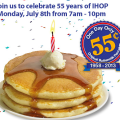 On Monday July 8th from 7 AM to 10 PM, get a short stack for $0.55 at IHOP