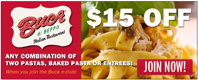 Royal Coupon Alert: $15/2 Entrees at Buca di Beppo