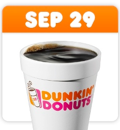 FREE Coffee at Dunkin’ Donuts September 29th