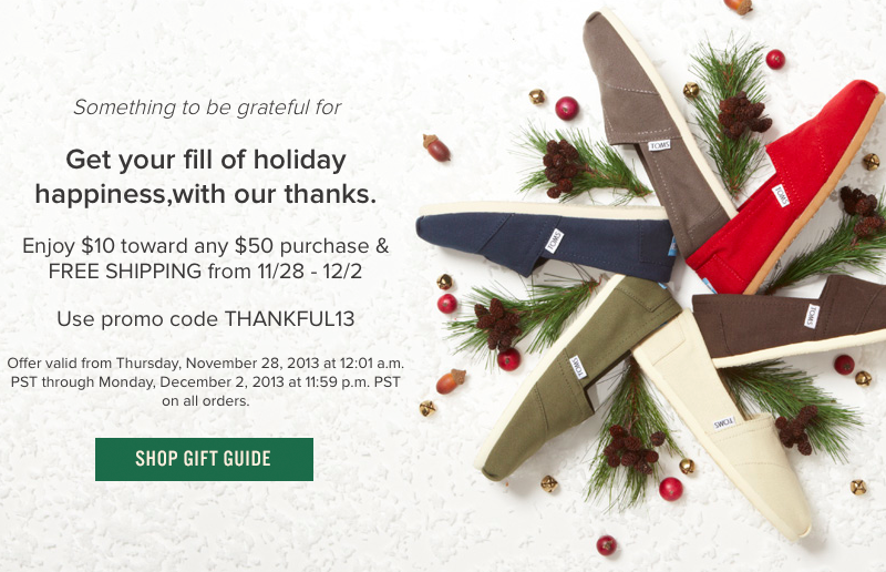 Cyber Monday: $10/$50 at Tom’s + FREE Shipping