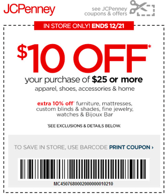 Print a valuable $10/$25 JC Penney Coupon for last minute Christmas Shopping!