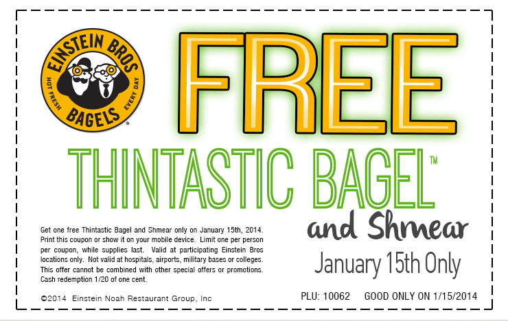FREE Thintastic Bagel & Shmear at Einstein’s Bagels