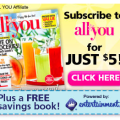 Get 3 issues of All You Magazine for only $5 plus a FREE Entertainment Savings Book (worth $35)!