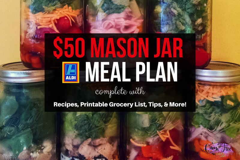 WOW! 19 Mason Jar Salads for less than $50. Check out printable grocery list, recipes, tips, and more!