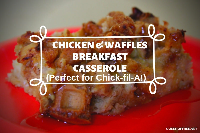 YUM! This out of the box Chicken and Waffles Breakfast Casserole becomes even yummier when you use Chick-fil-A nuggets in the recipe.